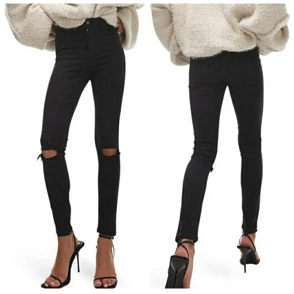 TOPSHOP Jamie Black Distressed Denim Jegging